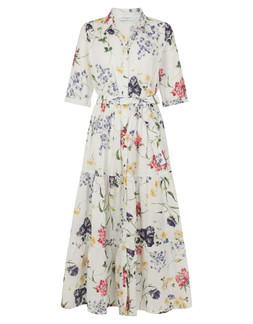 Floral Print Belted Maxi Dress Ivory