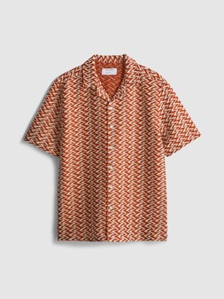 PRIMARK SHORT SLEEVE RUSTIC ZIG ZAG CROCHET SHIRT TERRACOTTA £18 €20 $28 RON100 PLN90 CZK520