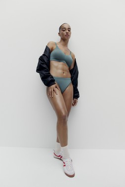 M&S Flexifit Non Wired Full Cup Bra A-E £22, 3pk Flexifit Modal High Leg Knickers £16, Faux Leather Aged Bomber Jacket £59, Trainers £49 (2)